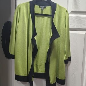 NWOT Green and Black Open Front Asymmetrical Cardigan- Designers Originals-PXL